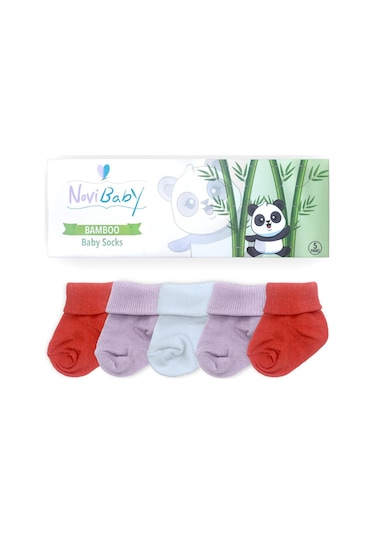 Novibaby 5'li Bambu Yenidoğan Bebek Çorabı I Purple Orange I 0-6 "Karışık Renkli"