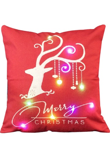 Gajeena 45x45cm Linen Noel Yastık Kılıfı, Renkli Led Işıklı, Araba/koltuk Pencere Dekorasyonu, Fermuar Kapaklı Diğer