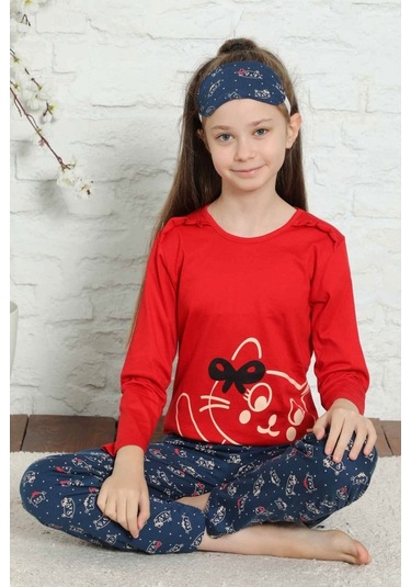 Alimer Kız Çocuk Bisiklet Yaka Uzun Kollu Pijama Takım Edy5157Uy