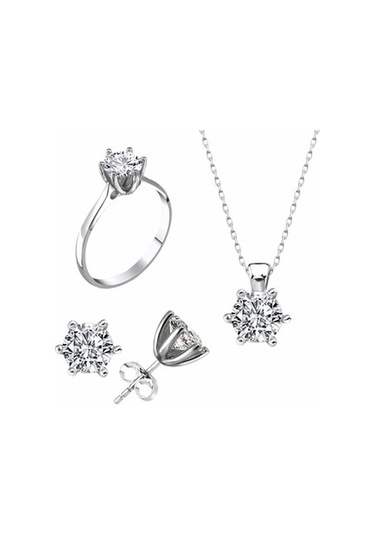Sertifikalı Swarovski Pırlanta Montür Tektaş 925 Gümüş Set Takım