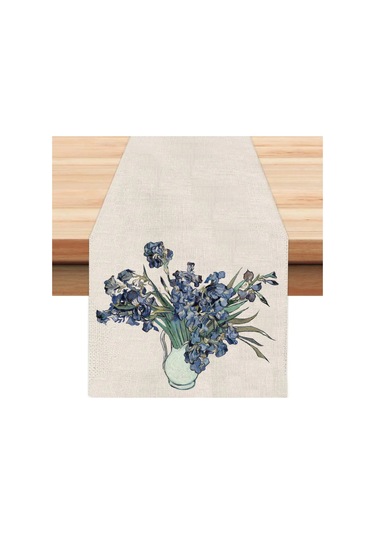 Vazoda İrisler Runner, Runer, Masa Örtüsü, Sofranıza Zarafet Katın Runner, Masa Örtüsü Krem