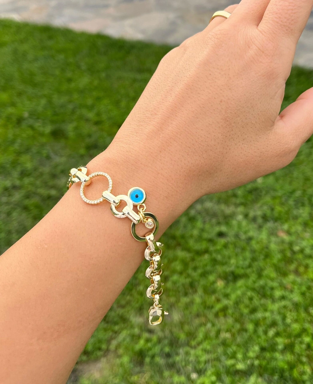 Nazar Boncuğu Ve Taşlı Halka Bileklik Çok Renkli