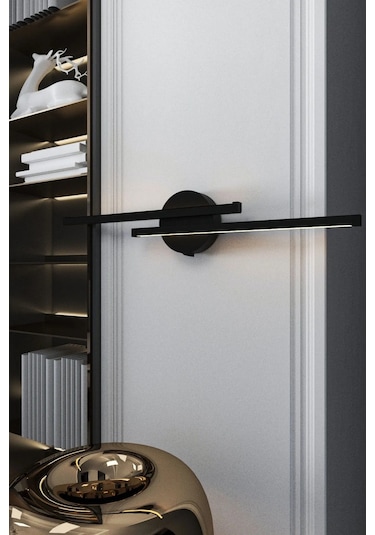 Siyah Çift Başlıklı Pilli Led Duvar Apliği Siyah