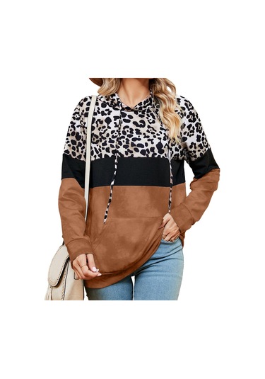 Jkaashdk Kadın Moda Rahat Leopar Baskı İlkbahar Sonbahar Uzun Kollu Kazaklar Ve Uzun Kollu Kahverengi