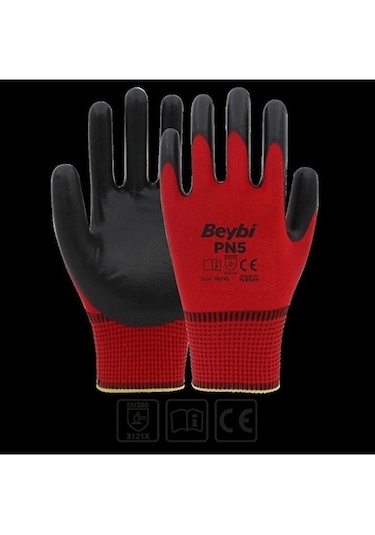 Nitril Kırmızı Siyah Işci Eldiveni Pn5 10 Çift Fiyatıdır