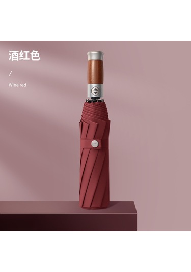 Tam Otomatik Katlanır Şemsiye - Siyah Nano Kaplamalı Upf 50+ Güneş & Yağmur Koruma, 1 Saniyede Açılır/kapanır Şarap Kırmızısı