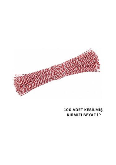 Kesilmiş Kırmızı Beyaz İp Seti, 100lü-35 Cm, Hediye Paketleme & Süsleme İpi, Etiket Ve Ambalaj İpi