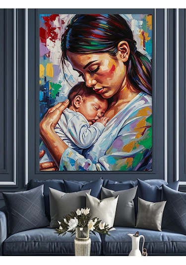 Anne Ve Bebek Sevgisi Dekoratif Kanvas - Mdf Ahşap Tablo