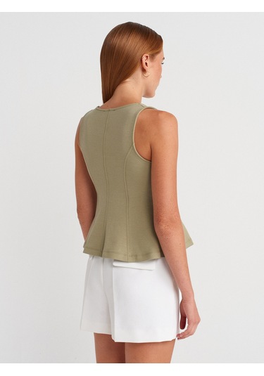 Dilvin 31979 Düğmeli Peplum Top-çağla Çağla