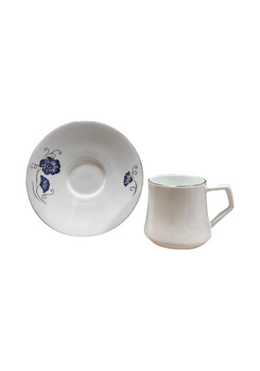 Evaliza Nostaji Kelebek Mavi 80ml 6 Kişilik Kahve Fincan Takımı Mavi - Beyaz