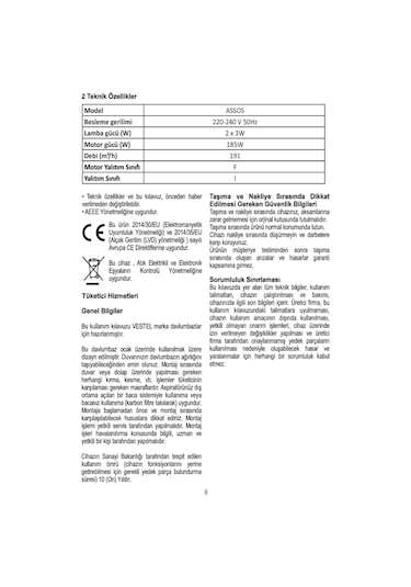Vestel Assos Gömme Aspiratör Beyaz
