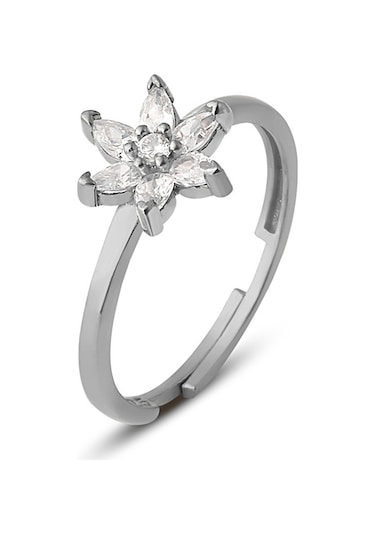 Zanaatsilver 925 Ayar Gümüş, Beyaz Taşlı Rodyum Kaplama Nilüfer Çiceği Yüzük