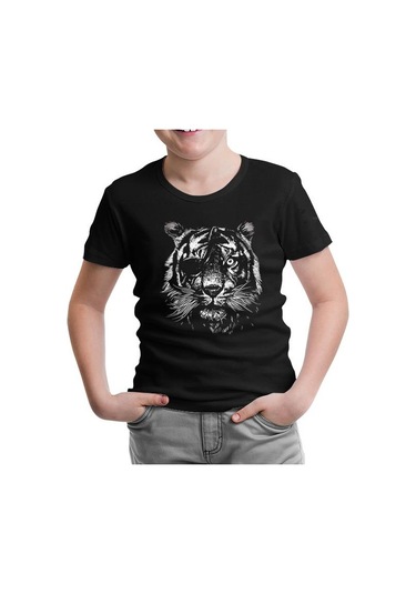 Lord Tshirt Tiger With An Eye Patch Realistic Siyah Çocuk Tshirt 001