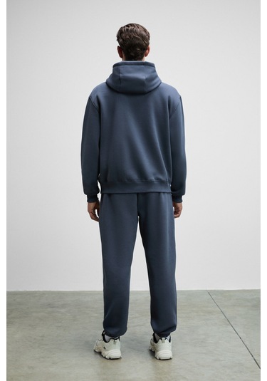 MARSHALLHOODIE Erkek Pamuklu İçi Polarlı Nakışlı Relaxed Koyu Gri Eşofman Takımı