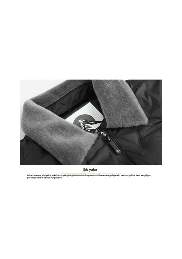 Yingfu Erkek Sonbahar/kış Kürk Yakalı Pamuklu Ceket Lacivert, Erkek Kış Moda Ceket Lacivert