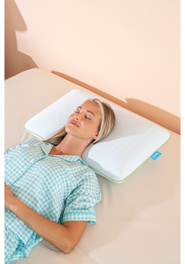 Color Terapi Hava Kanallı Yeşil Ortopedik Visco Yastık 60x40x15 Cm Beyaz