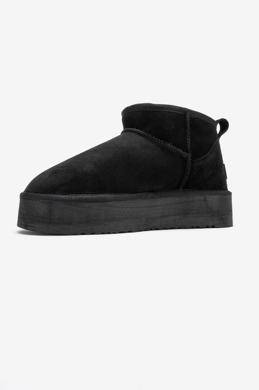 Veyra Siyah Süet Hakiki Deri Kürklü Platform Tabanlı Kadın Mini Bot Siyah Süet