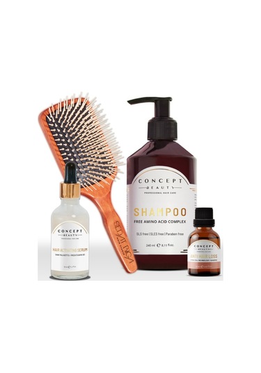 Concept Beauty Dökülme Karşıtı Şampuan 240 ML + Anti Hair Loss Shot 20 ML + Hair Activating Serum 50 ML + Saç Fırçası
