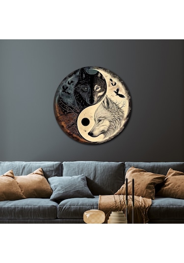 Yin Yang Kurtlar Yuvarlak Metal Tablo