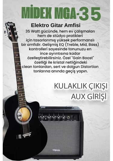 Midex Rg-560bk-amp Siyah Amfili Elektro Akustik Gitar Full Set