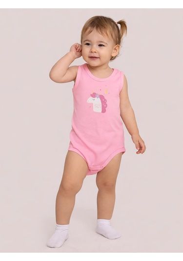 Civil Baby Unicorn Baskılı 0-3 Yaş Çıtçıtlı Badi - Pembe