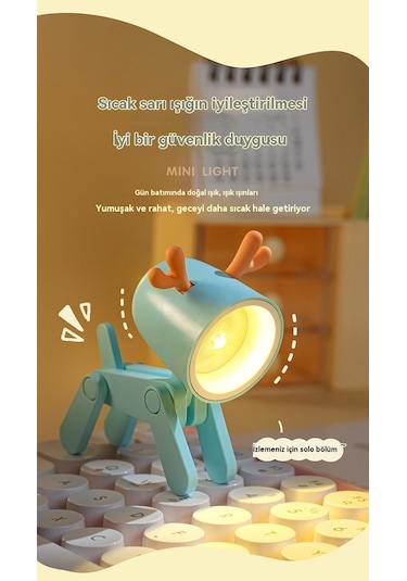 Yeni Karikatür Gece Lambası Geyik Masa Lambası-pembe Açık Pembe