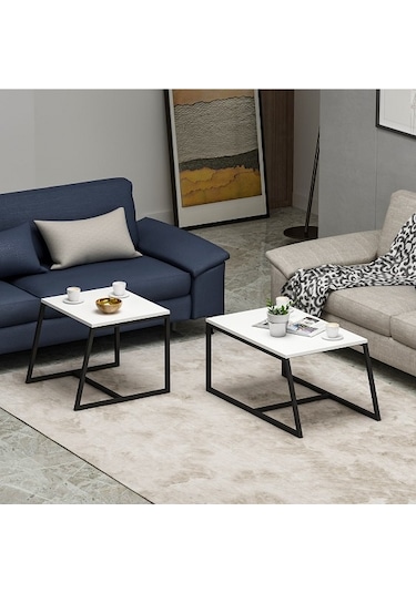 Orta Sehpa Max Metal Ayak Beyaz Siyah 2'li