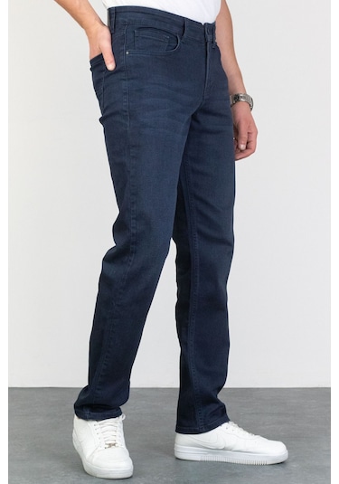 Koyu Mavi Erkek Regular Fit Rahat Kesim Esnek Likralı Denim Jeans Kot Pantolon 001