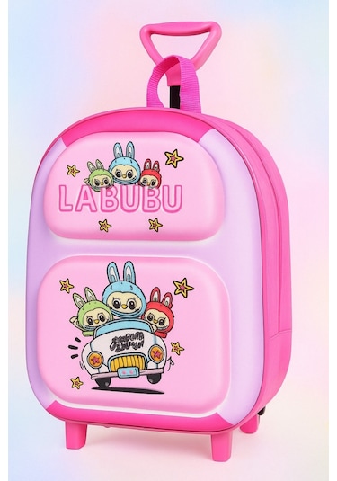 Çekçekli Labubu Kız Anaokul Kreş Sırt Çantası Pembe-eflatun