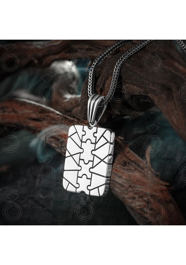 925 Ayar Gümüş Yapboz Tasarım Erkek Kolye Gümüş