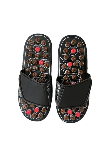 Lichen Refleksoloji Ayak Masajı, Masaj Terliği Sandalet, Siyah