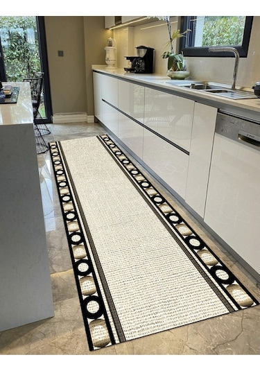 Point Krem - Dijital Baskılı, Kaymaz Taban Mutfak Halısı