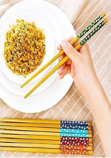5 Li Set Bambu Çin Çubuğu Chopstick Yıkanabilir 20 Adet Bej