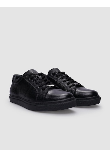 Cabani %100 Hakiki Deri Siyah Bağcıklı Erkek Sneaker Siyah