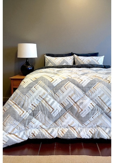 Alla Turca Çift Kişilik 4 Yastık Kılıflı Lastikli Çarşaflı Çift Taraflı Desenli Uyku Seti-nova Antrasit Antrasit