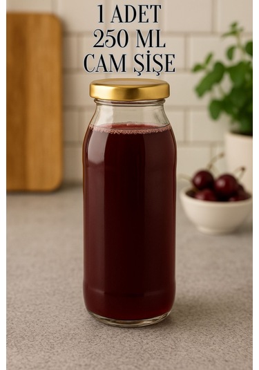 1 Adet 250 Ml Beslenme Şeffaf Meyve Suyu, Meşrubat, Limonata Şişesi Metal Kapaklı 250 Cc Şişe Gold