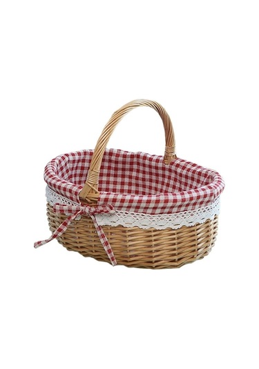 Pazly Cbtx Saplı Hasır Piknik Sepeti Söğüt El Dokuma Paskalya Sepeti Oyuncak Saklama, Boyut: L - Kırmızı Izgara, Paskalya Sepeti, Boyut: L - Kırmızı Izgara Ahşap