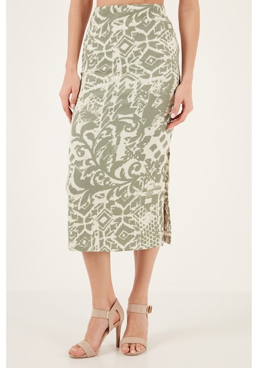 Lela Slim Fit Ip Askılı Yırtmaçlı Midi Alt-Üst Bayan Takım 5865726 Olive