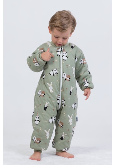 Kız Erkek Çocuk Kalın Elyaf Dolgulu 2.5 Tog Desenli Uyku Tulumu-yeşil Yeşil