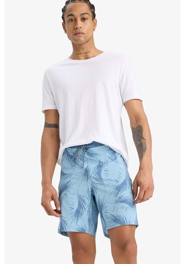 Defacto Defactofit Regular Fit Desenli Esnek Dokulu Deniz Şortu D9630ax25hsbe523 Mavi