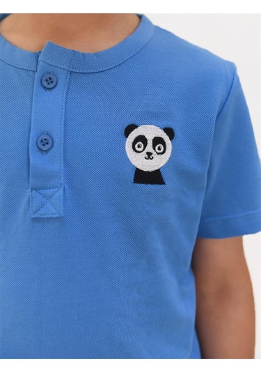 Luess Erkek Çocuk Nakış Detaylı Hakim Yaka Tshirt-mavi Mavi