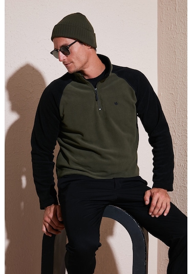 Buratti Slim Fit Yarım Fermuarlı Kışlık Şardonlu Erkek Polar 5906055 Haki