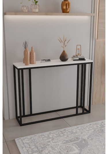 Metal Ayaklı Dresuar Dekoratif Raflı Dresuar Konsol Metal Dresuar 100 Cm Beyaz