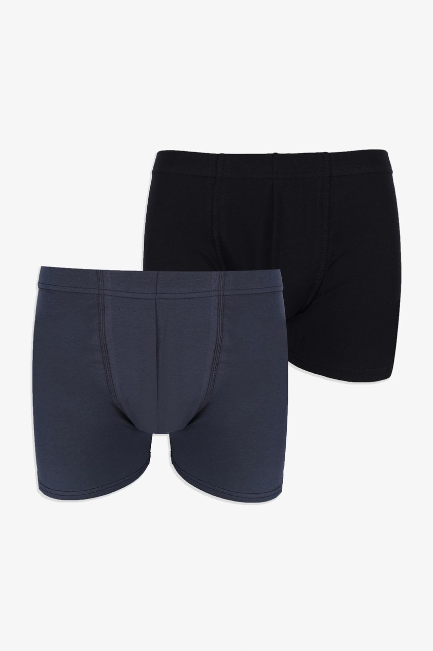 Erkek 2'li Pamuklu Likralı Lastikli Boxer 9177 Siyah