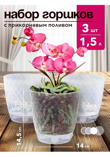 Tiko Home Tabaklı Şeffaf Çiçek Saksısı Seti 1,5 L 3 Ad 349786787