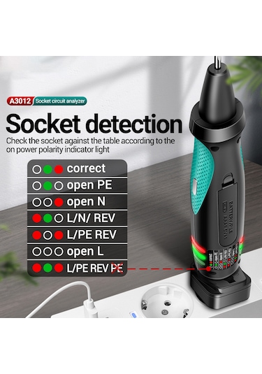 Vkemall Priz Aneng A3012 Çok Fonksiyonlu Soket Devre Analiz Cihazı Ac/dc Gerilim Test Cihazı