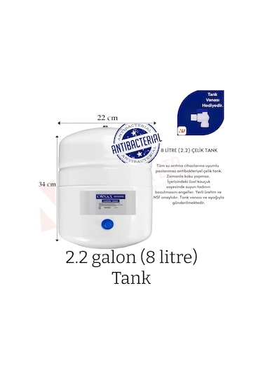 Su Arıtma Tankı 8lt Tüm Cihazlara Uyumlu, Nsf Onaylı, Paslanmaz Ç