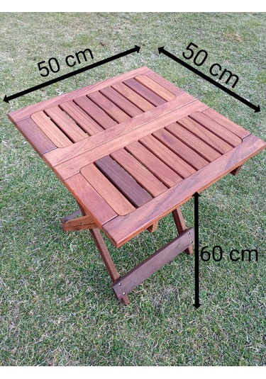 Ahşap İroko Katlanabilir 50x50 Bahçe Ve Balkon Masası Ceviz