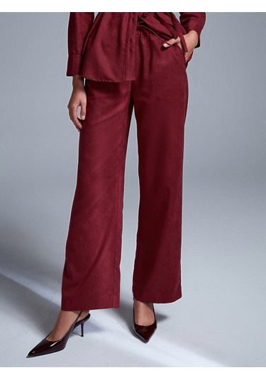 Dilvin 72164 Beli Lastikli Süet Pantolon-bordo Bordo