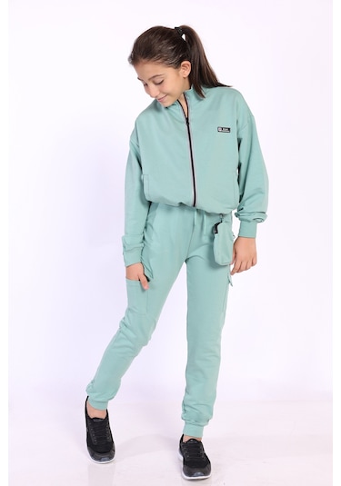 Toontoy Kız Çocuk Cüzdan Detaylı Eşofman Takımı Yeşil